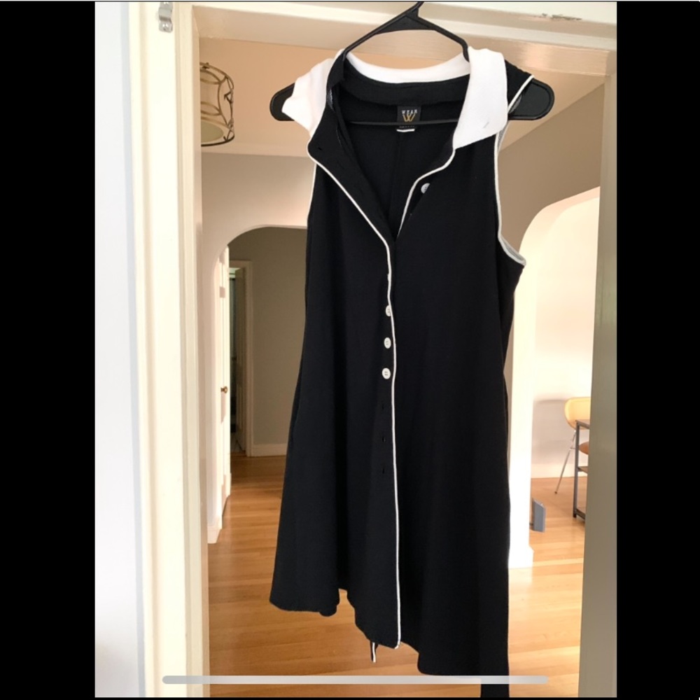 black 70s vintage button-up mini dress